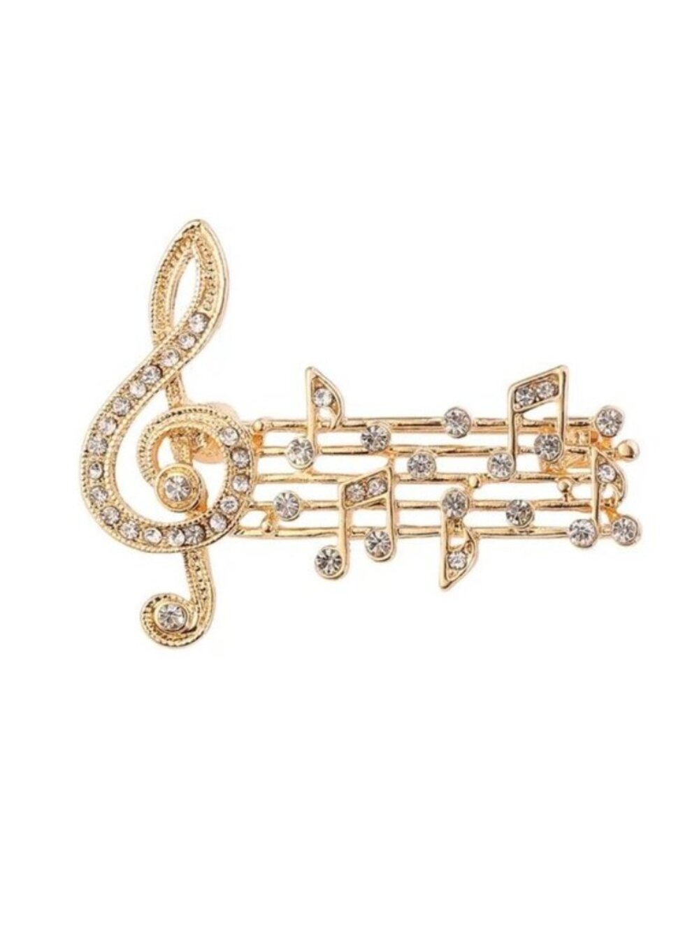 Brooch Music Notes Rhinestones Gold Sparkle Stylish Muscial Band Glam Instrument